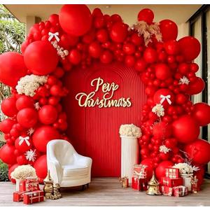 Double Stuffed Red Balloon with Bow, Matte Ruby Red Latex Balloon Arch Garland Kit in Different Sizes 5/12/18 in for Birthday Wedding Baby Shower Mothers Anniversary Bridal Shower Party Decorations