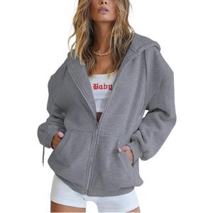 PRETTYGARDEN Women's 2026 Zip Up Y2K Hoodies Casual Long Sleeve Sweatshirts Fall Spring Track Jackets with Pockets (Gray, M)