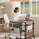 QZMDSM Portable Rolling Desk on Wheels Adjustable Height Desks for Small Spaces, 32" Computer Desk Drafting Tables with Storage Shelves for Home Office Rustic, 32" X 28"-35.4"