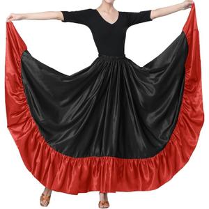 Satin Ruffle Long Dance Skirt for Women | Latin, Flamenco, Folkloric, Mexican, Belly Ballroom Dance Performance Size XL
