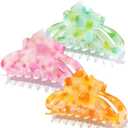 Miniluck Flower Hair Claw Clips - 3PCS Big Clips for Women/Girls, Cute Nonslip Medium Colorful Hawaiian Flower Clips with Strong Hold for Thick/Thin Hair