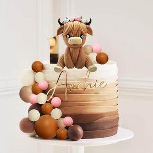 JeVenis Girls Highland Cow Cake Decorations Cake Topper Highland Cow Party Favors For Highland Cow Baby Shower Party Birthday Party Supplies (Brown 2)