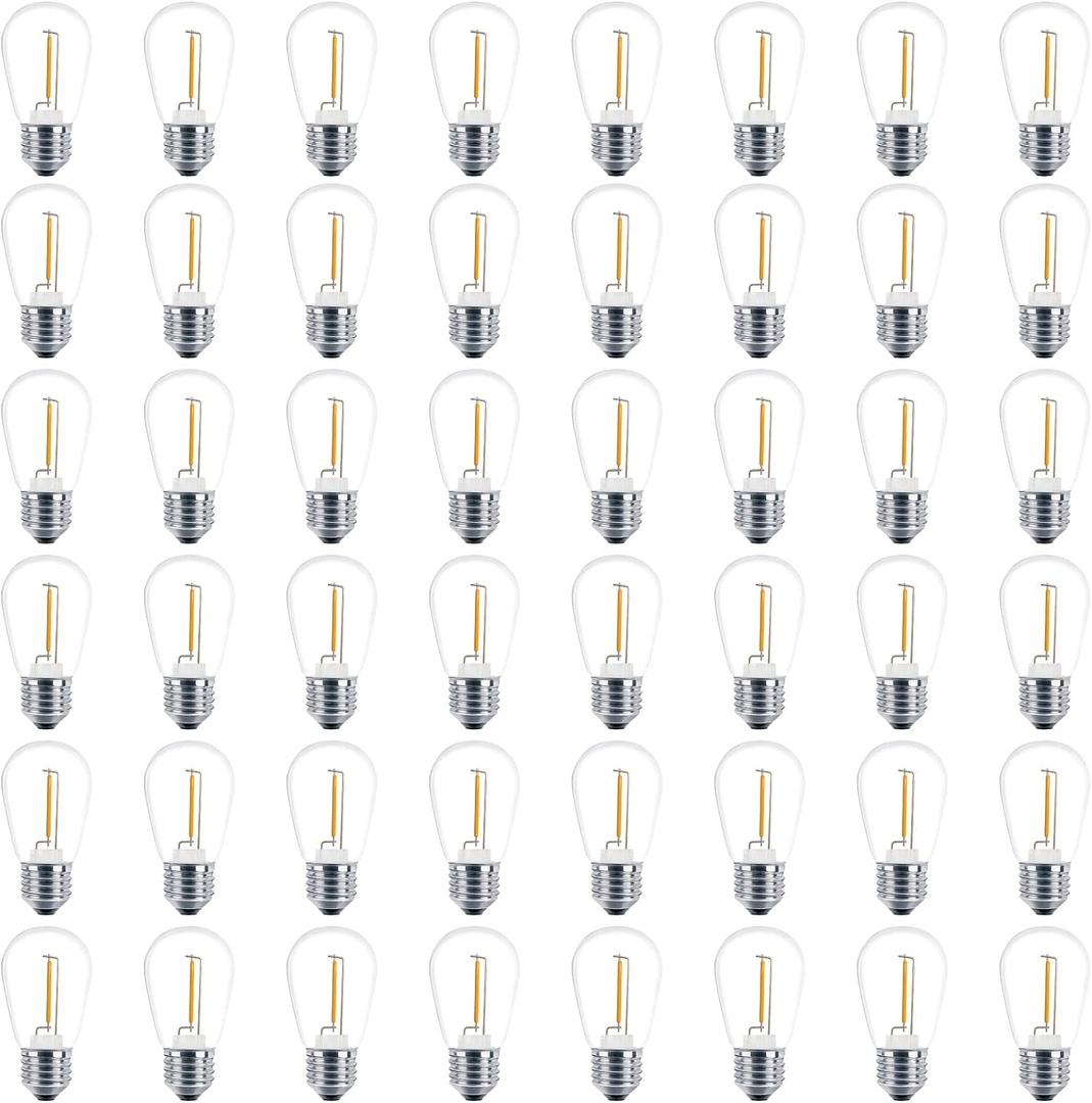 Meconard 48 Pack S14 LED String Light Bulbs, 1 Watt Shatterproof Replacement Bulbs for Patio Outdoor Sting Lights, E26 Medium Screw Base, Warm White 2200K, Non-Dimmable