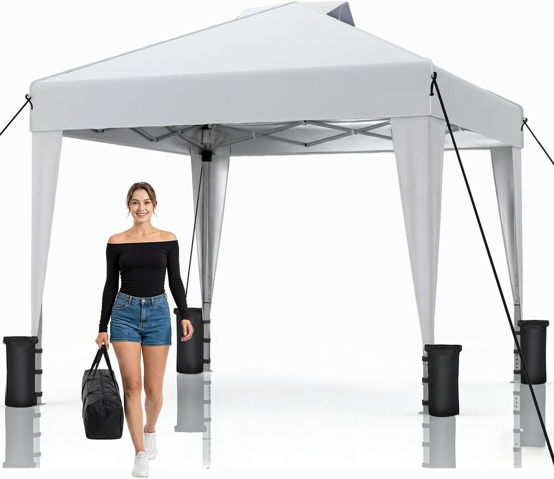 SANWAY 10x10 Pop up Canopy Tent, One-Button, Outdoor Instant Canopy Protable for Events, Camping, Parties, Vendor, Beach Tent - White