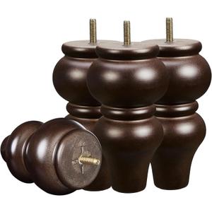 SHANJUE Wood Furniture Legs 6 inch Sofa Legs Pack of 4,Round Couch Legs Espresso Mid Century Desk Legs,Sofa Replacement Parts, for Dresser, Sideboard, Recliner, Coffee Table