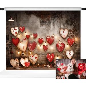 Valentines Backdrops for Photography Kate Vintage Wall Backdrop Red Heart Photo Backdrops Pets Photography Photo Backdrop, 10x8ft