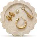 5.5 Inch Small Travertine Scallop Edge Stone Tray Decorative Marble Jewelry Dish Tray Gift(Round)