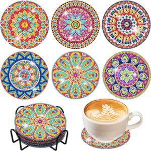 Vcekract Diamond Painting Coasters, 6 Pcs Mandala Diamond Art Coasters with Holder, Crafts Kits for DIY Coasters, Adult Crafts Projects Kits Women