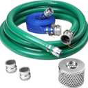 Discharge Hose Pump Kit Includes 2" x 50' Blue PVCBackwash Hose & 2"20' Green PVC Suction Hose,With aluminum cam lock fitting, round hole suction cup filter and groove adapter