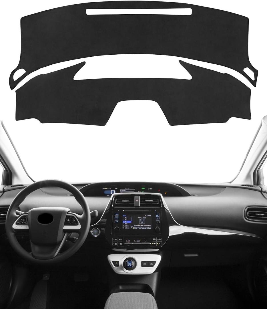BIBLOZ Dash Cover Mat Fits for Toyota Prius 2016-2022 Accessories Black Flannel Interior Trim Car Dashboard UV Sun Protection