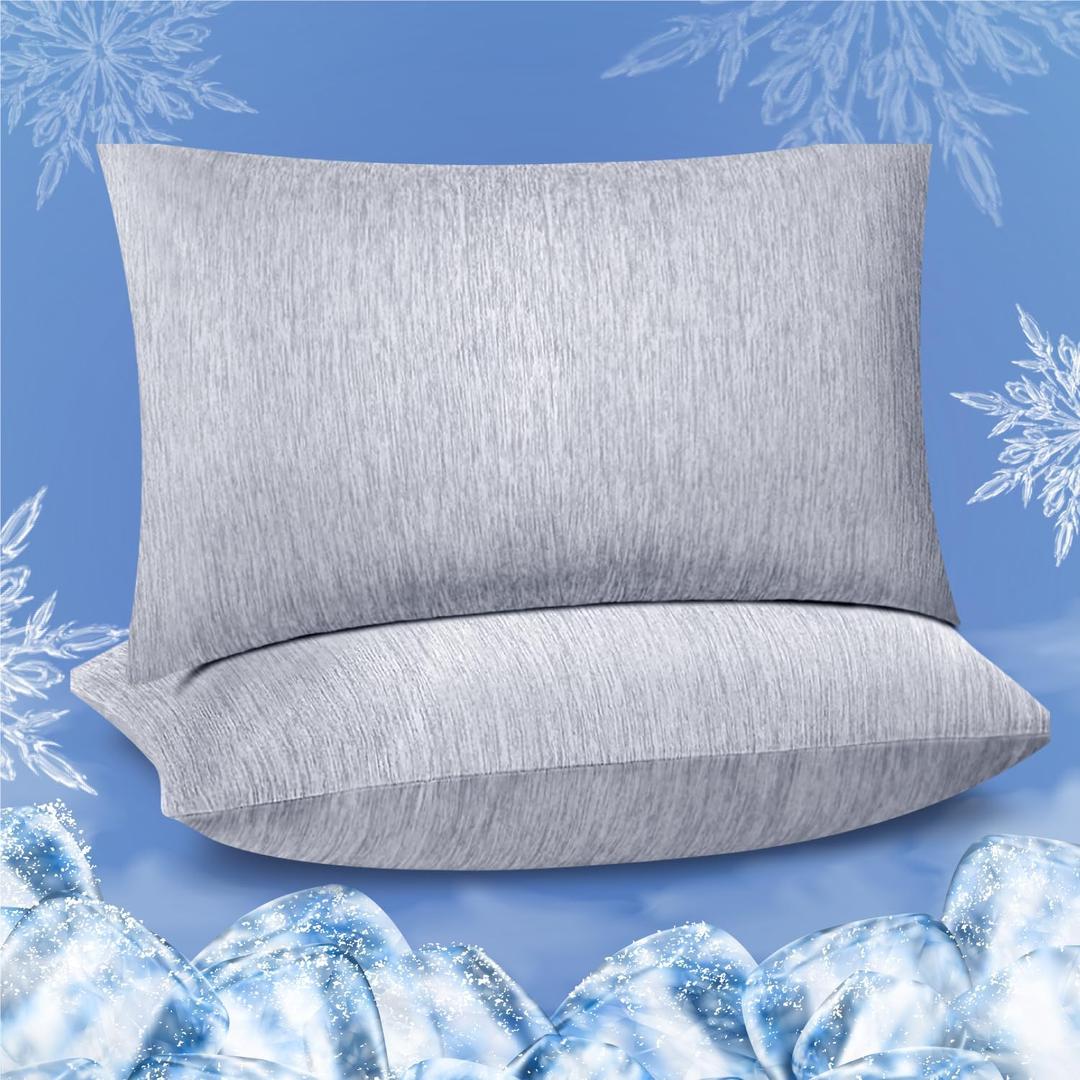 Fittia Cooling Pillow Cases for Hot Sleepers, 2 Pack Standard Size, Breathable Cooling Pillow Covers with Hidden Zipper, Both Sides Q-Max>0.45, Ideal for Night Sweats, Grey