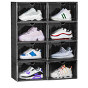2 Pack XL Shoe Storage Box Organizer,Drop Side Large Shoe Boxes Clear Plastic Stackable Container,Magnetic Sneaker Display Case, 2 Pack Black)