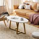 Wolawu Coffee Table White Faux Marble Coffee Table for Living Room,Oval Center Tables Modern Tea Table for Small Space,Wooden Living Room Tables End Table with Sturdy Gold Metal Leg
