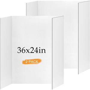 2 Pack Trifold Poster Board 36" x 24", White Corrugated Project Boards for Science Fairs, School Projects, Event Displays