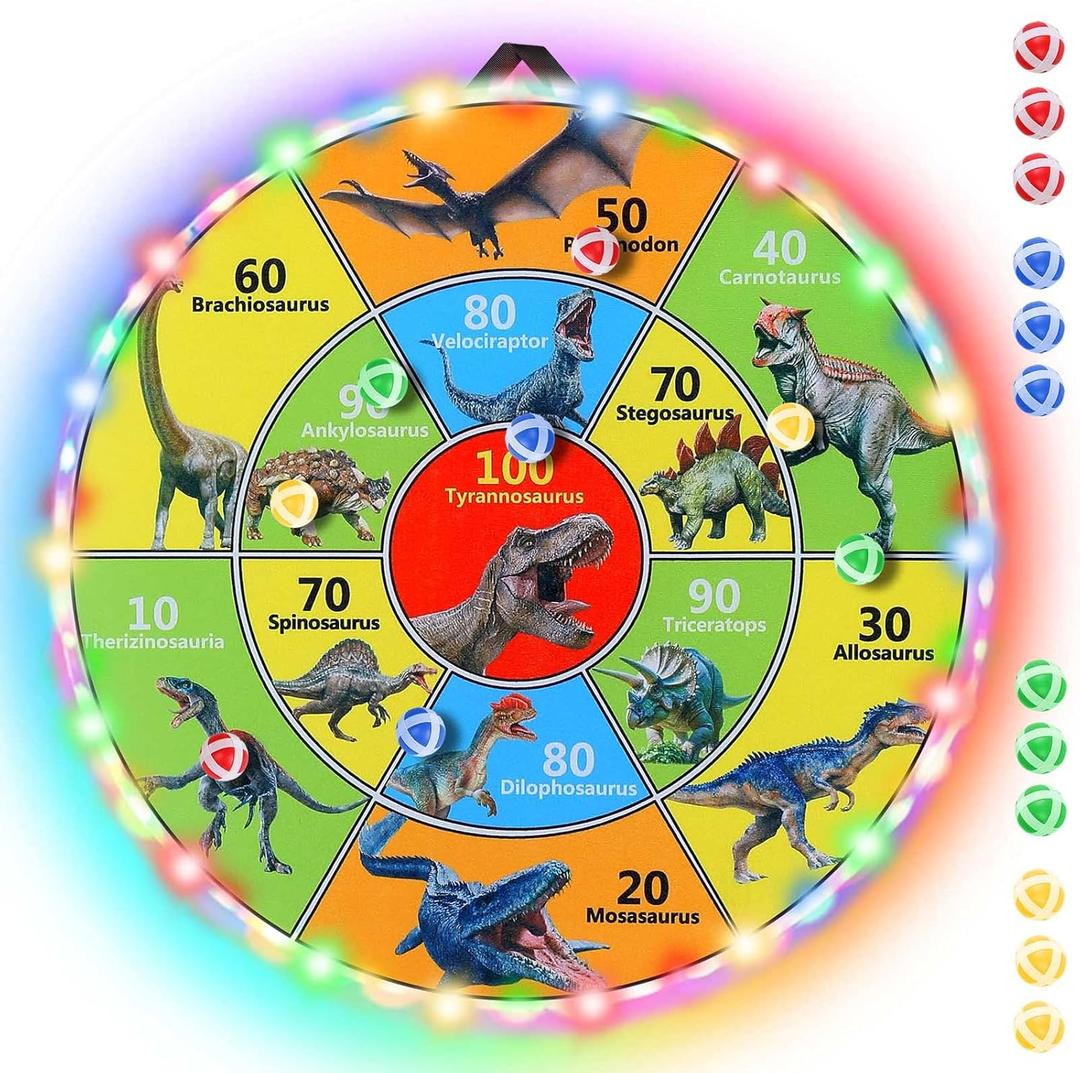 30 Inch LED Dart Board Kids Game,12PCS Sticky Balls,Indoor/Outdoor Sports Carnival Games Yard Party, Suitable for 3 4 5 6 7 8 9 10 Years Old Boys and Girls Birthday Gifts Dinosaur Toys