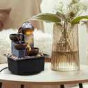 Tabletop Fountain 4 Level Tabletop Waterfall Indoor Meditation Fountain Office Home Relax Desktop Waterfall Includes Many Natural River Rocks LED Lights Bubble Ball Great Choice as Festival Gifts