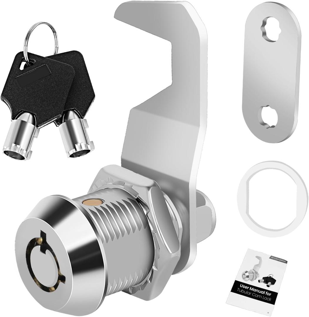 5/8' Cabinet Cam Lock Keyed Alike, Hook Cam, Tool Box Lock for RV Storage Compartment Door Tool Cart Mailbox with Manual, Zinc Alloy (1 Pack)