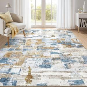 Area Rug for Living Room: Washable Abstract Soft Rugs Non Slip Modern Stain Resistant Low Pile Carpet for Dining Room Bedroom Nursery Office (Multi Blue, 84×60in)