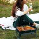 Portable Charcoal Grill for Camping Tailgating Beach Boating Foldable Small Barbeque Grill for Outdoors Lightweight Tabletop BBQ Grill Set with Tongs Gloves Scrubber (14''x10'')