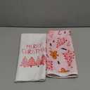 Gnmduw Pink Christmas Tree Gingerbread Kitchen Towels, Merry Christmas Hand Towels Set of 2, Winter Xmas Trees Hand Dish Tea Towel for Kitchen Bathroom Decorations, Gingerbread Kitchen Decor, 16x24 In