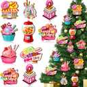 24 Pcs Christmas Candy Ornaments Pastel Wooden Christmas Tree Decorations Candy Cane Cake Lollipop Ice Cream Ornaments with Rope for Home Xmas Tree Topper DIY Party Decor