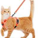 Cat Harness and Leash for Walking Escape Proof Soft Adjustable Cat Leash Breathable Comfortable Vest Easy to Wear Kitten Harness for Outdoor Travel (Orange, S (7-12lb))