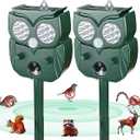 Solar Animal Repellent Outdoor for Deer Squirrel Mole Rabbit Cat Skunk Bird Raccoon Dog, Waterproof Ultrasonic Pest Repeller with Motion Detector and LED for Yard Lawns Garden 2 Pack