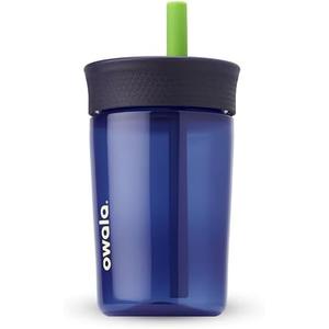 Owala Kids BPA-Free Plastic Tumbler with Spill Resistant Flexible Straw, Easy to Clean, Kids Water Bottle, Great for Travel, Dishwasher Safe, 15 Oz, Navy and Blue