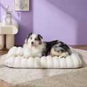 LE SURE Cute Orthopedic Dog Bed Large Sized Dog, Waterproof Chic Flat Pet Beds with Removable Washable Cover, Fuzzy Thick Egg Crate Foam Pet Mat for Indoor Use (36" x 27", Cream)