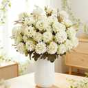 18 Heads White Artificial Chrysanthemum Flowers Fake Mums White Kiku Ball Flowers Bouquet Silk Chrysanthemums for Indoor Outdoor Table Centerpiece Vase Pots Wedding Decoration, 2 Pcs