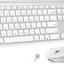 Wireless Keyboard and Mouse Combo, Rechargeable, Ergonomic, Full-Size with Number Pad, 2.4GHz USB Aluminum for Windows, Laptop, PC, Desktop -White Silver