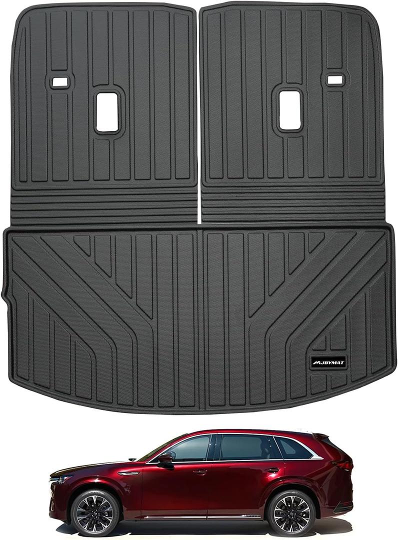 Large Cargo Liner for 2024-2025 Mazda CX90 6 Seater (50/50 Split Folding Rear Seat),TPE All Weather Protection Trunk Mat with Velcro Rear Seats Backrest 43" x 45" (Black)