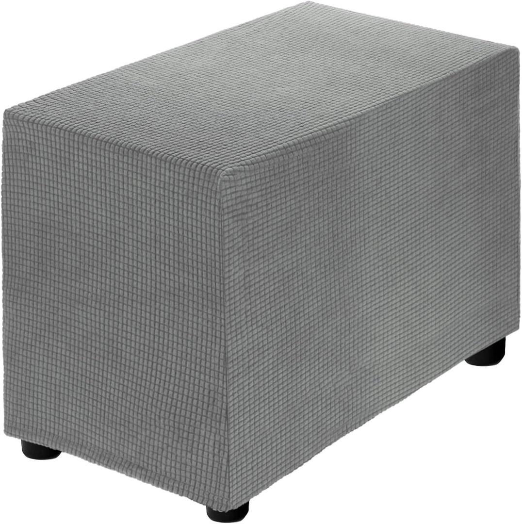 uxcell Stretch Ottoman Cover Rectangular Oversized Square Ottoman Slipcover with Elastic for Foot Stool Living Room Bedroom Fit Length 50-76cm / 20"-30", Small, Light Gray