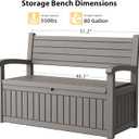 80 Gallon Lockable Deck Bench with Storage, Resin Stripes Outdoor Storage Box, Waterproof Outdoor Porch Bench for Cushions Garden Tools, and Pool Supplies, Grey
