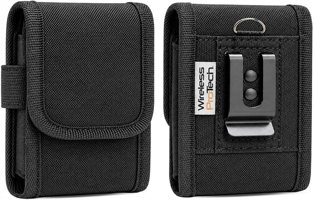 Premium Nylon Flip Phone Pouch with Metal Belt Clip and Adjustable Magnetic Closure Holster Compatible with Samsung and Motorola Flip Phones