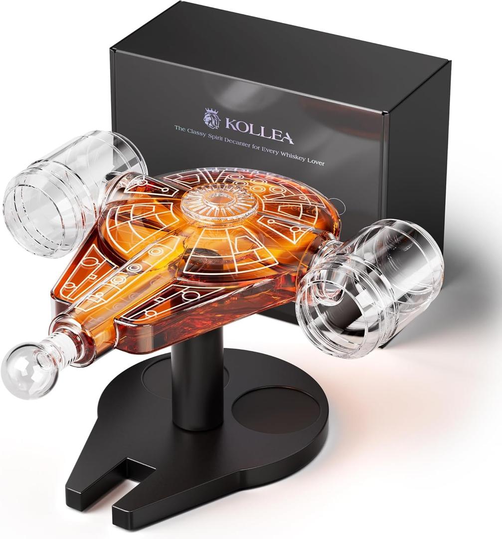 Kollea Birthday Gifts for Men Dad, Galaxy Spaceship Whiskey Decanter Sets for Men, Spacecraft Limited Edition, 2 Funny Shot Glasses, Unique Guys Brother Gift Idea, Decanter for Bar, Anniversary