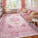 Bright Pink Area Rug for Living Room, 6x9 Machine Washable Rugs with Non-Slip Backing for Girls Bedroom, Large Vintage Carpet for Kitchen Laundry Kids Room
