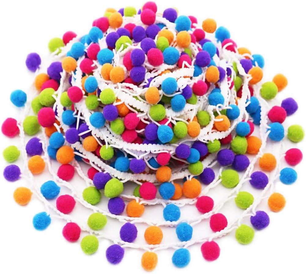 5 Yards Handmade Rainbow Pom Pom Ball Fringe Trim Ribbon Sewing Fabric DIY Craft