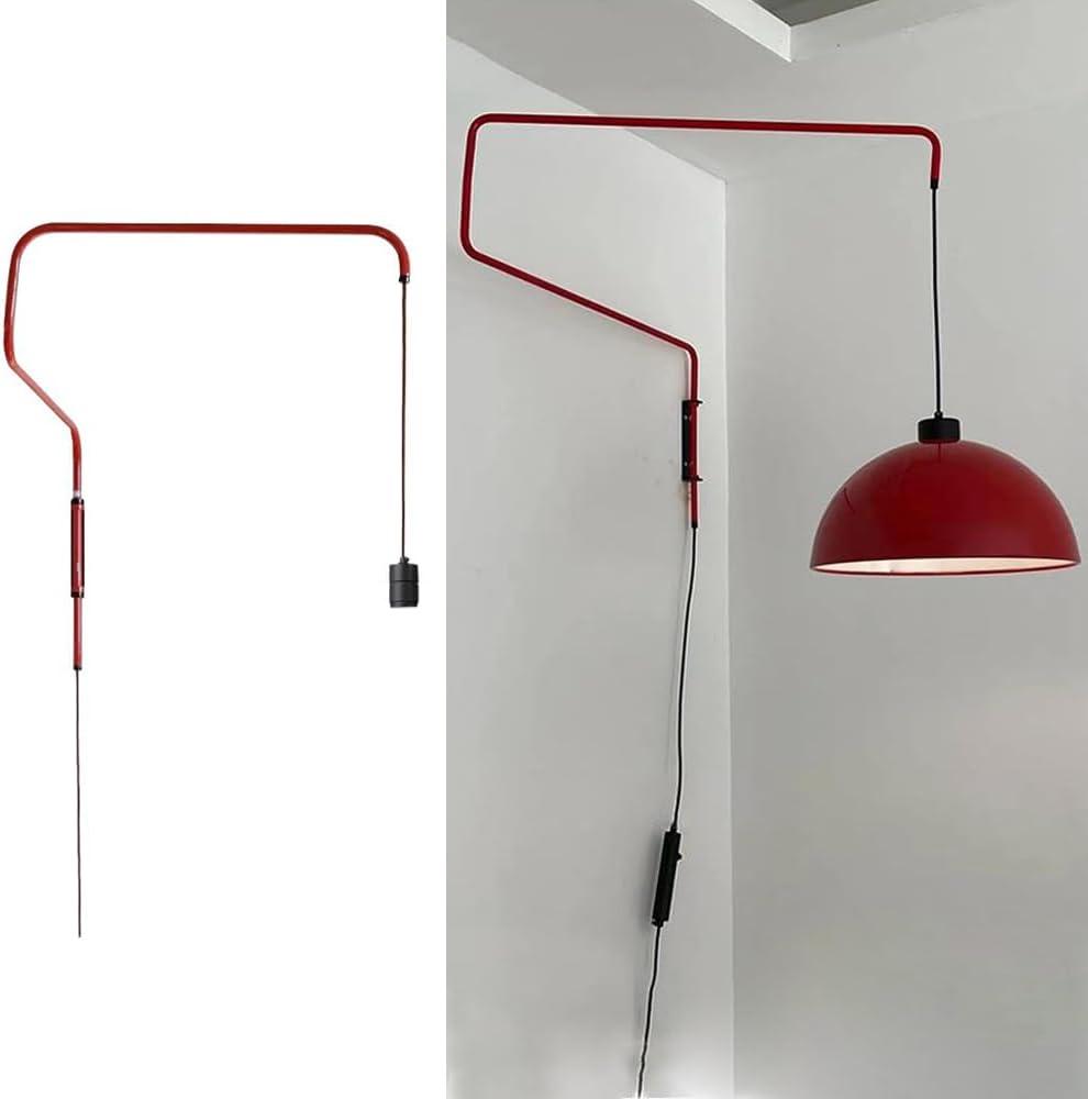 Modern Plug in Wall Sconce, Flexible Red Swing Arm Wall Lamp, Classy Wall Mount Lamp for Bedroom Living Room (Lampshade not Included)