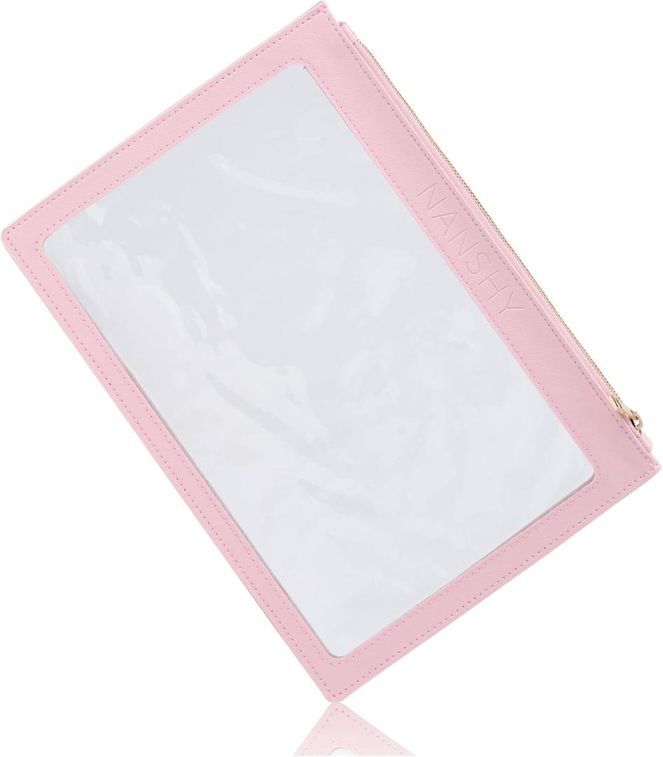 Nanshy Clear Pouches with Zipper Travel Bags for Women & Men - Cosmetic Travel Bag or Pencil Case - Flat Makeup Bag - Toiletry Clear Purse (Pink 11.5" x 8")