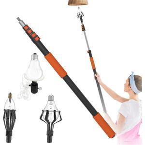 AgiiMan Reach to 26FT Light Bulb Changer for High Ceilings with 5-20FT Telescopic Extension Pole, Light Bulb Changing Pole Extension with Large & Small Baskets and Suction Cup