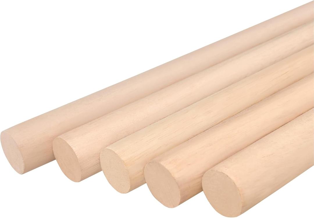 Wooden Dowel Rods 7/8 x 24 Inch Round Unfinished Hardwood Craft Sticks for DIY Lollipops Cake Support, 25 Pieces