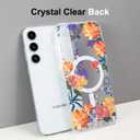 AIGOMARA Magnetic for Samsung Galaxy S24 Plus Case [Compatible with MagSafe] Clear Floral Flower Pattern Design, Slim Anti-Yellowing Shockproof Phone Cover for Women Girls, Orange