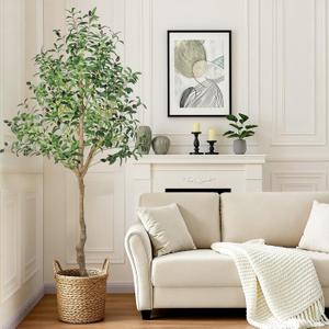 Artificial Olive Tree Indoor, ANTING 6FT Tall Faux Olive Tree with Natural Wood Trunk & Lifelike Fruits, Fake Silk Plant with Pot, Artificial Trees for Modern Home |Office |Living Room |Office Decor