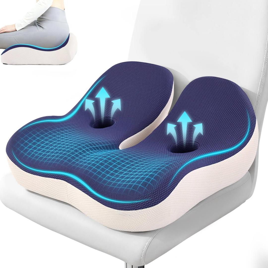 Seat Cushion,Office Chair Memory Cushion, Ergonomic Design, Relieve Sciatica and Long-Term Sitting Pain, Suitable for desks, car Seats, Games, wheelchairs (Blue)