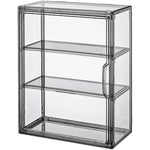 BOHOIDEE 3 Tiers Acrylic Display Case with 2 Division Boards, Acrylic Storage Organizers Box with Magnetic Door, Wall-Mounted Dustproof Showcase for Makeups, Purses, Figure