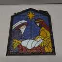 Nativity Scene Sun Catcher - 8'' Nativity Scene Stained Glass Window Hanging Ornaments Glass Sun Catcher for Home Window Decor Colorful Glass Panel for Wall Hanging Christmas Ornament Gift