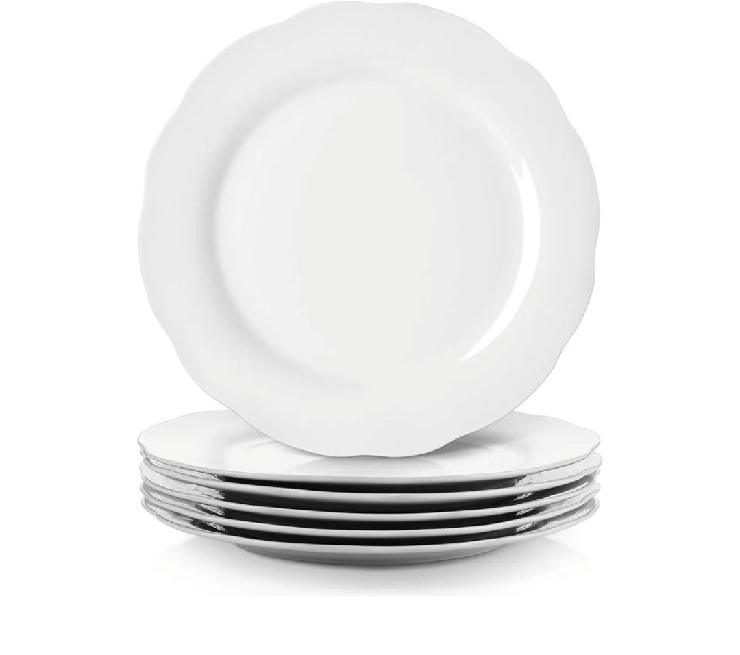 Y YHY Ceramic Dinner Plates, 10.6 Inch Porcelain Scalloped Plates, Off-White Serving Dishes Set of 6 for Home Kitchen, Microwave & Dishwasher Safe, Dinnerware Dishes Gift for Thanksgiving Christmas