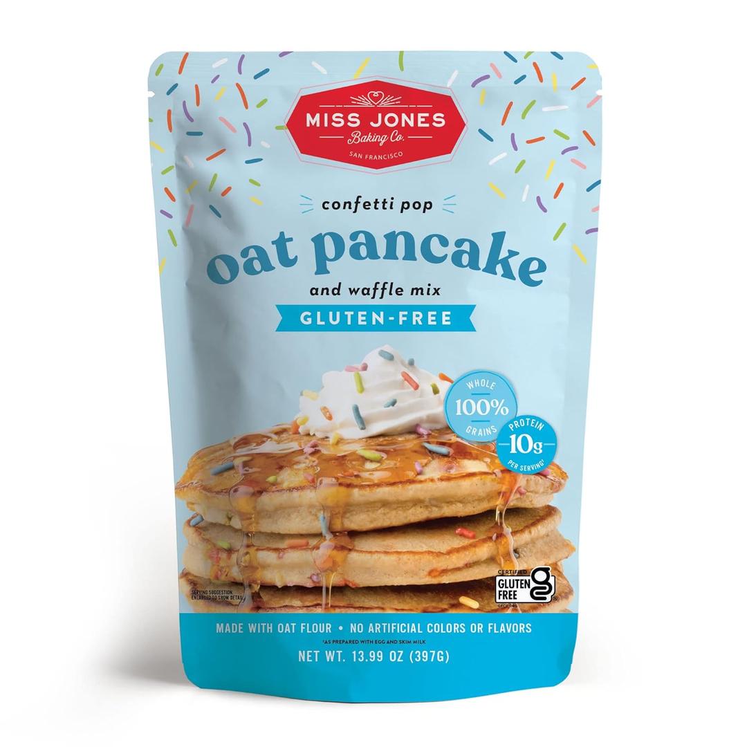 3 x Miss Jones Baking Confetti Pop Oat Pancake and Waffle Mix - Made with Oat Flour, Gluten Free, 10g of Protein, 100% Whole Grains (Pack of 1)