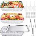 3 Set 16 x 9'' Chilled Serving Tray for Parties with Tong Scoop, Silver Cold Serving Trays with Compartment Cooling Party Platter for Fruit Seafood Vegetable Appetizer